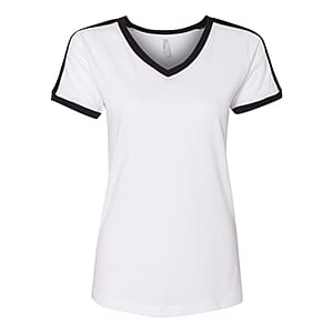 LAT White 100% Cotton V-Neck Retro Ringer Jersey Tee - L