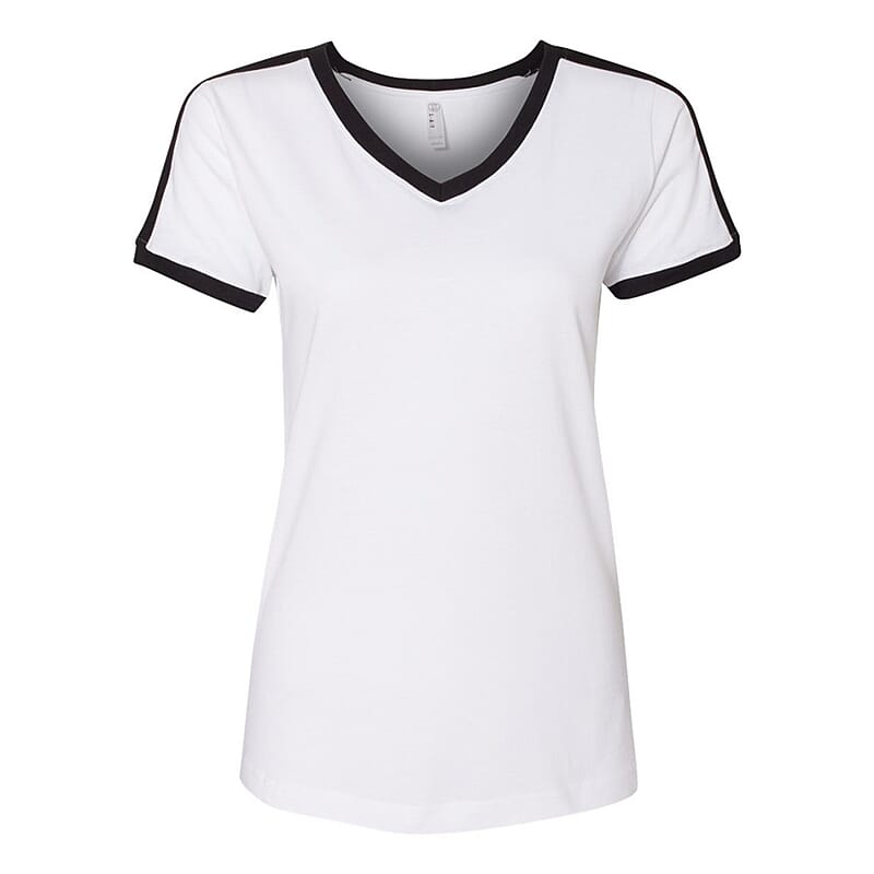 LAT White 100% Cotton V-Neck Retro Ringer Jersey Tee - L