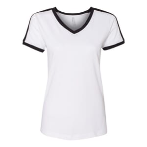 LAT White 100% Cotton V-Neck Retro Ringer Jersey Tee - S