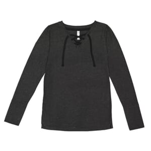 LAT Smoke Grey Long Sleeve Lace-Up Cotton Blend Fine Jersey Tee - XXL
