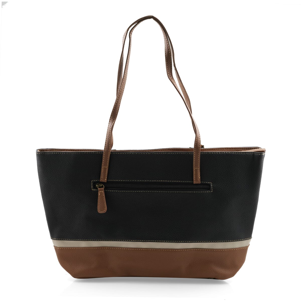 Stone Mountain Black & Tan Leather Zipper Tote Bag image number 1
