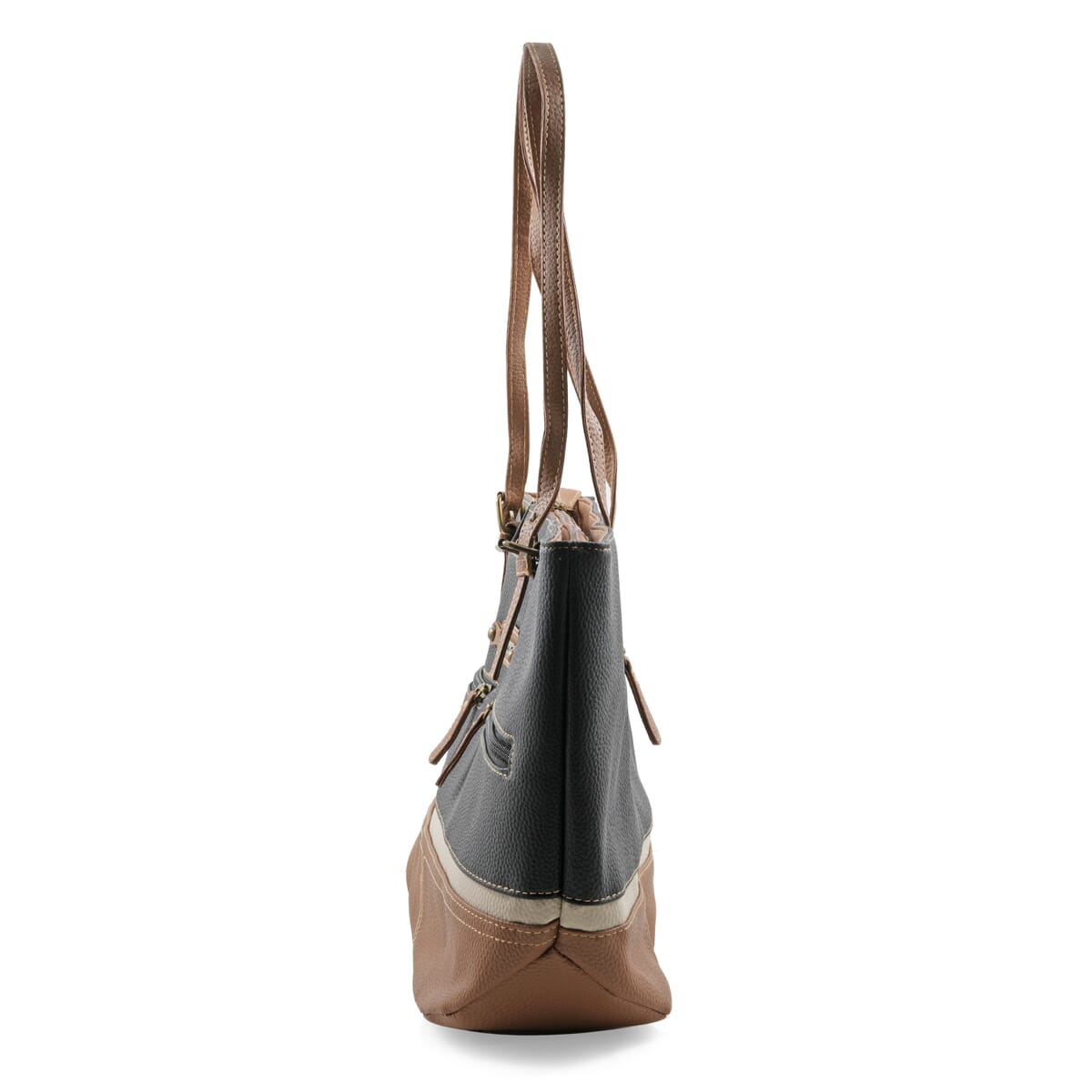 Stone Mountain Black & Tan Leather Zipper Tote Bag image number 2