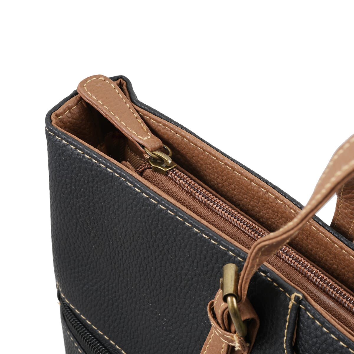 Stone Mountain Black & Tan Leather Zipper Tote Bag image number 5