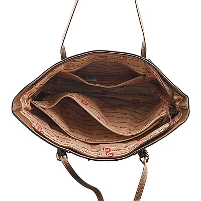 Stone Mountain Black & Tan Leather Zipper Tote Bag (17x12.25x3)