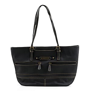 Stone Mountain Black Leather Zipper Tote Bag