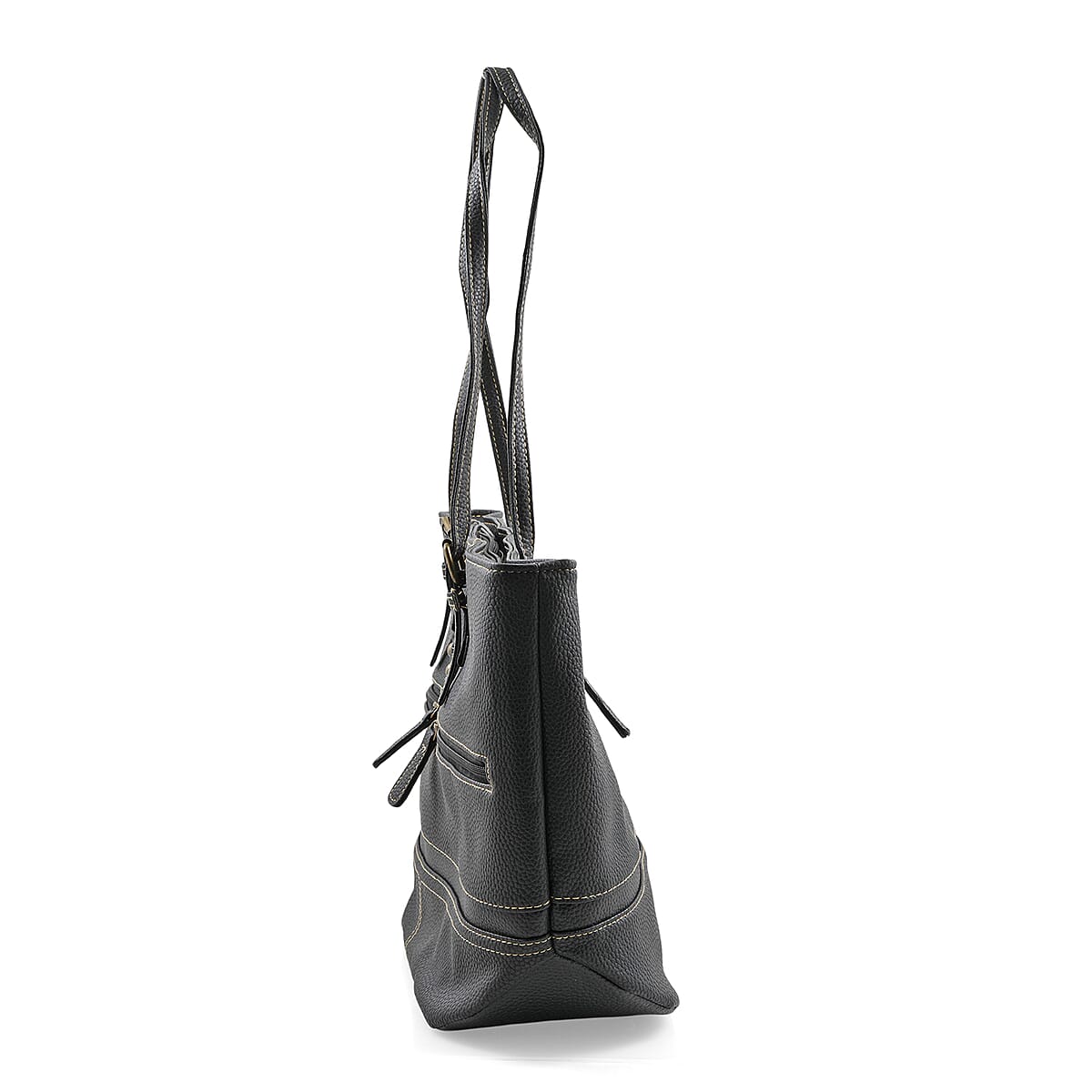 Stone Mountain Black Leather Zipper Tote Bag image number 2