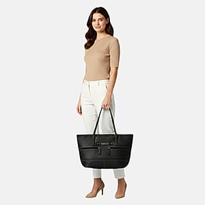 Stone Mountain Black Leather Zipper Tote Bag