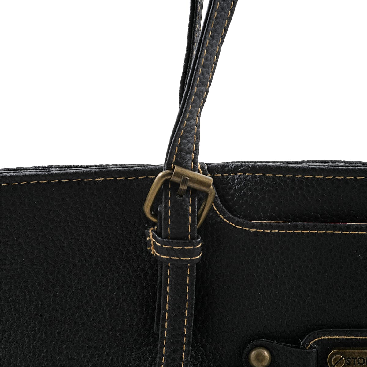 Stone Mountain Black Leather Zipper Tote Bag image number 3