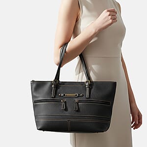Stone Mountain Black Leather Zipper Tote Bag