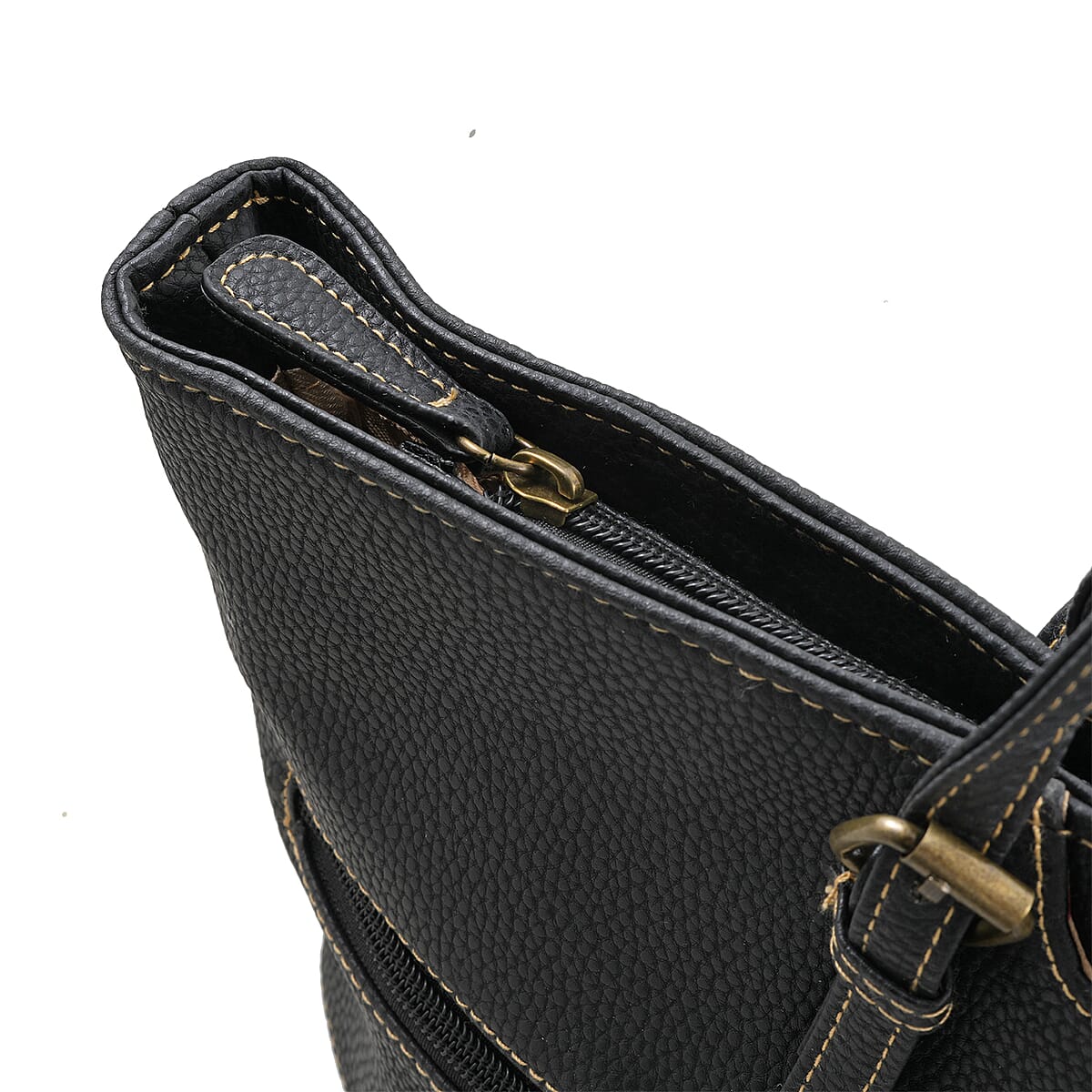Stone Mountain Black Leather Zipper Tote Bag image number 4