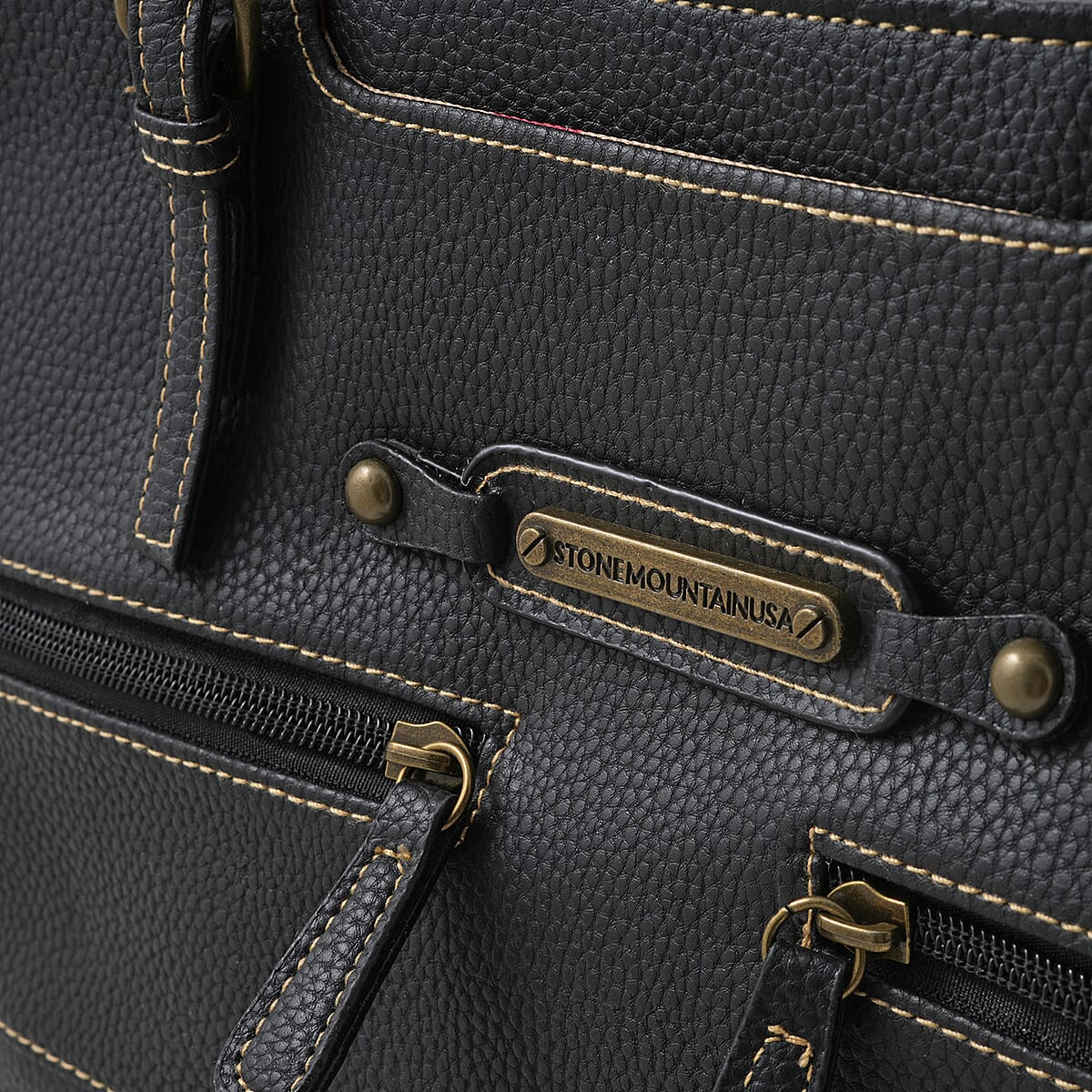 Stone Mountain Black Leather Zipper Tote Bag image number 6