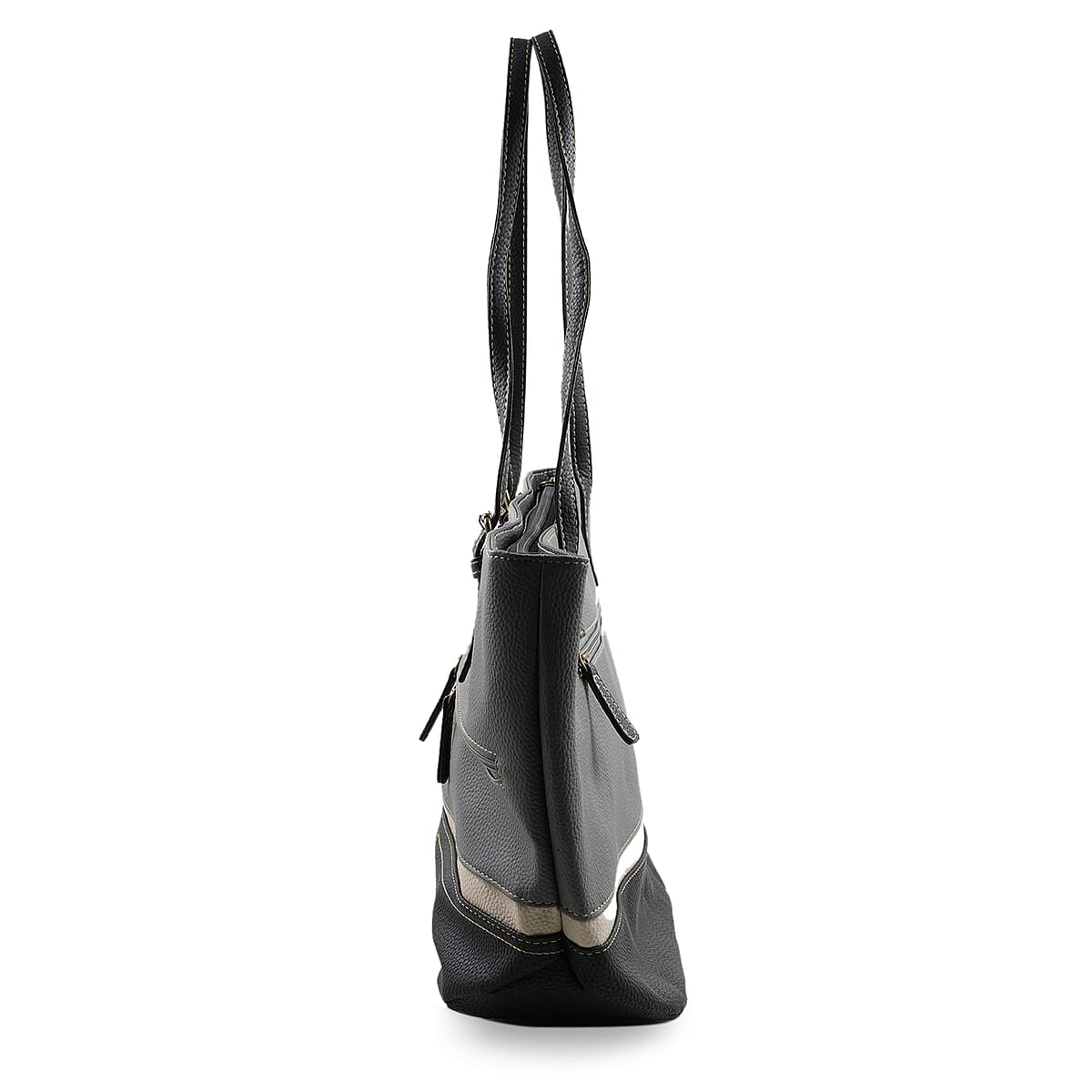 Stone Mountain Gray & Black Leather Zipper Tote Bag image number 2