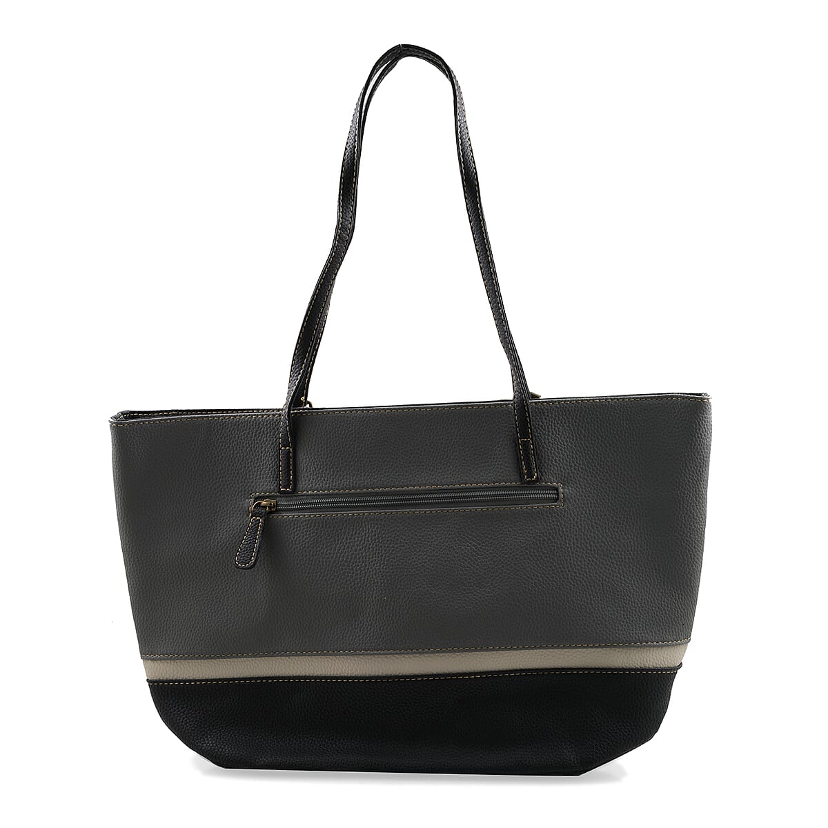 Stone Mountain Gray & Black Leather Zipper Tote Bag image number 3