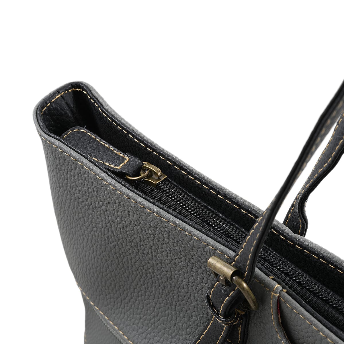 Stone Mountain Gray & Black Leather Zipper Tote Bag image number 4