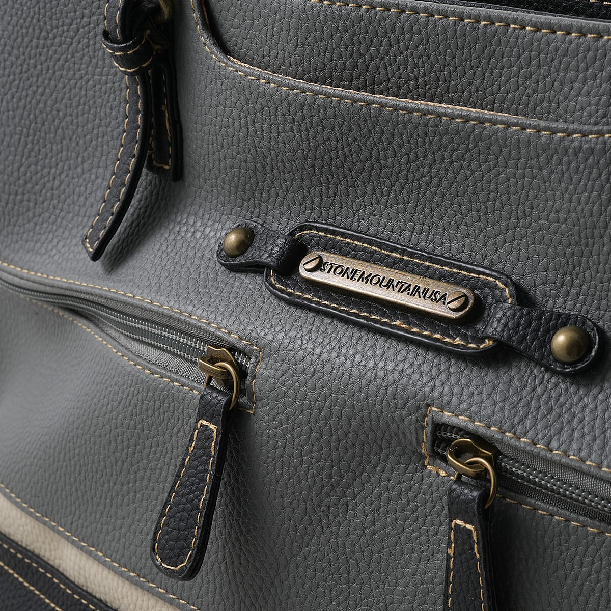 Stone Mountain Gray & Black Leather Zipper Tote Bag image number 6