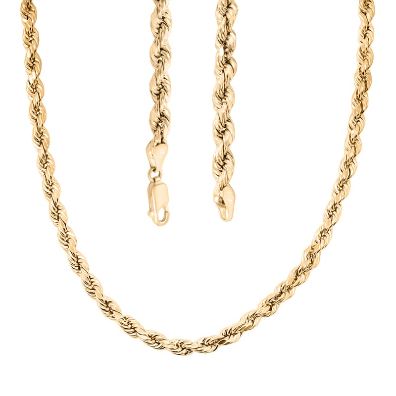 4mm Diamond-cut Rope Chain Necklace in 10K Yellow Gold 28 Inches 10.9 Grams