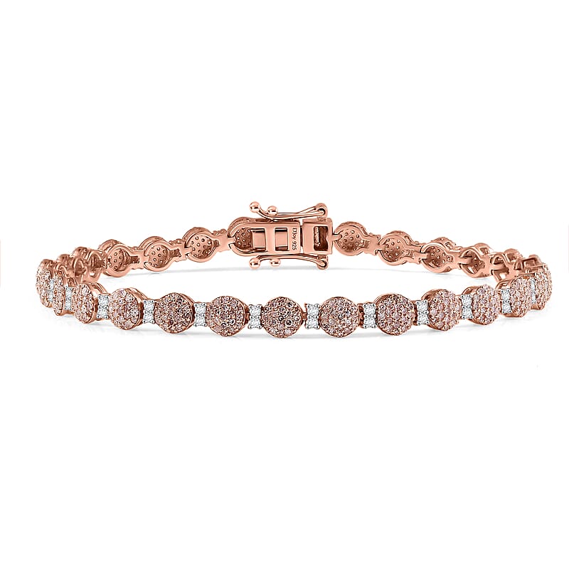 D'Joy Natural Pink and White Diamond 2.68 ctw Berries on Vines Bracelet in 18K Vermeil Rose Gold Over Sterling Silver (7.25 In)