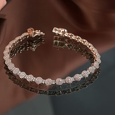 D'Joy Natural Pink and White Diamond 2.68 ctw Berries on Vines Bracelet in 18K Vermeil Rose Gold Over Sterling Silver (7.25 In)
