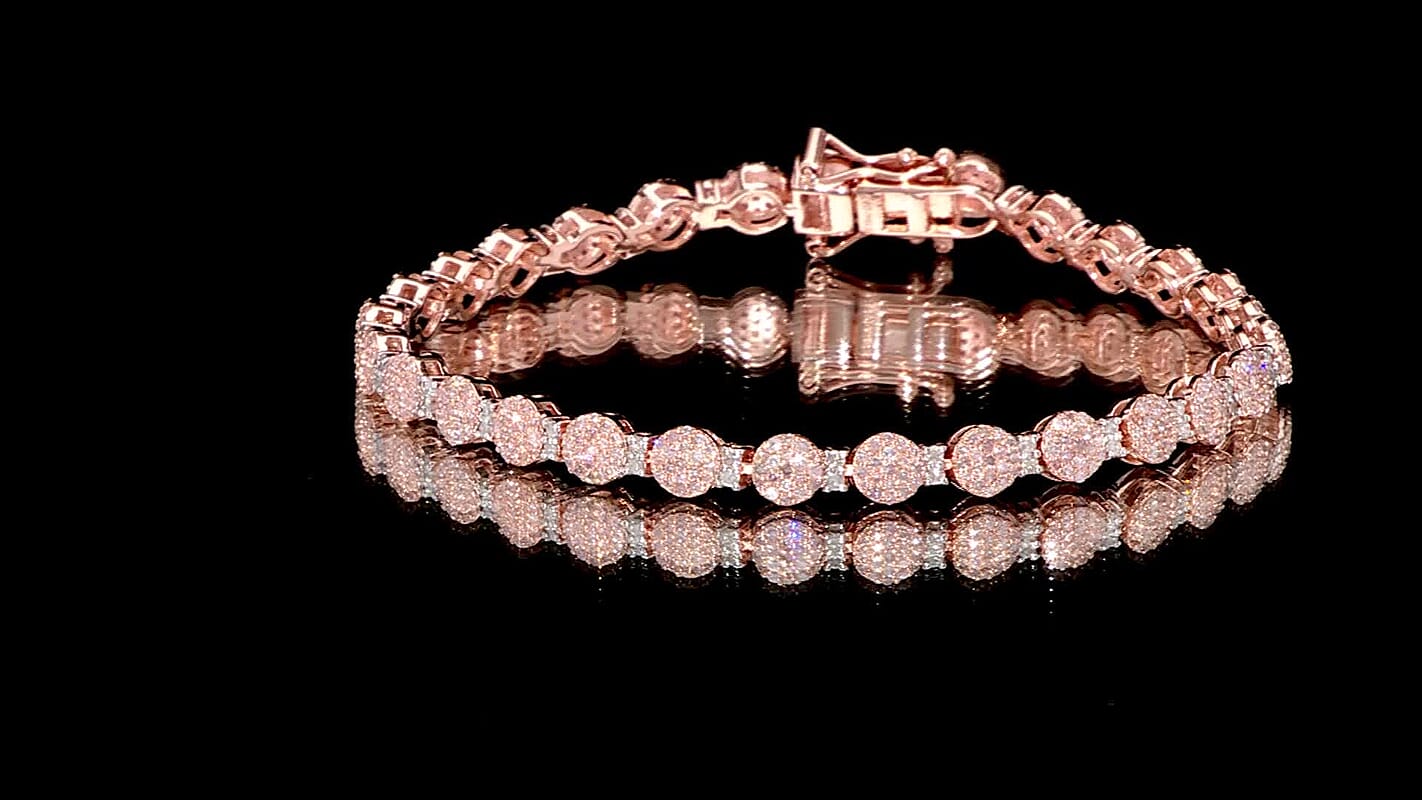 D'Joy Natural Pink and White Diamond 2.68 ctw Berries on Vines Bracelet in 18K Vermeil Rose Gold Over Sterling Silver (7.25 In)