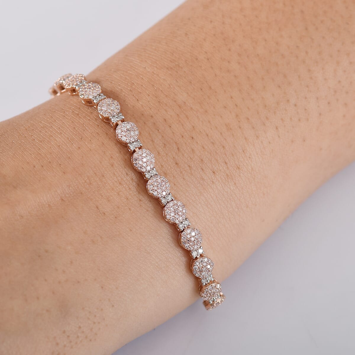 D’Joy Natural Pink and White Diamond 2.68 ctw Berries on Vines Bracelet in 18K Vermeil Rose Gold Over Sterling Silver (7.25 In) (Del. in 10-12 Days) image number 2