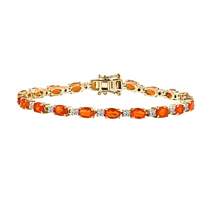 AAA Fire Opal and Luxuriant Lab Grown Diamond I2 7.40 ctw Bracelet in 18K Vermeil Yellow Gold Over Sterling Silver (7.50 In)
