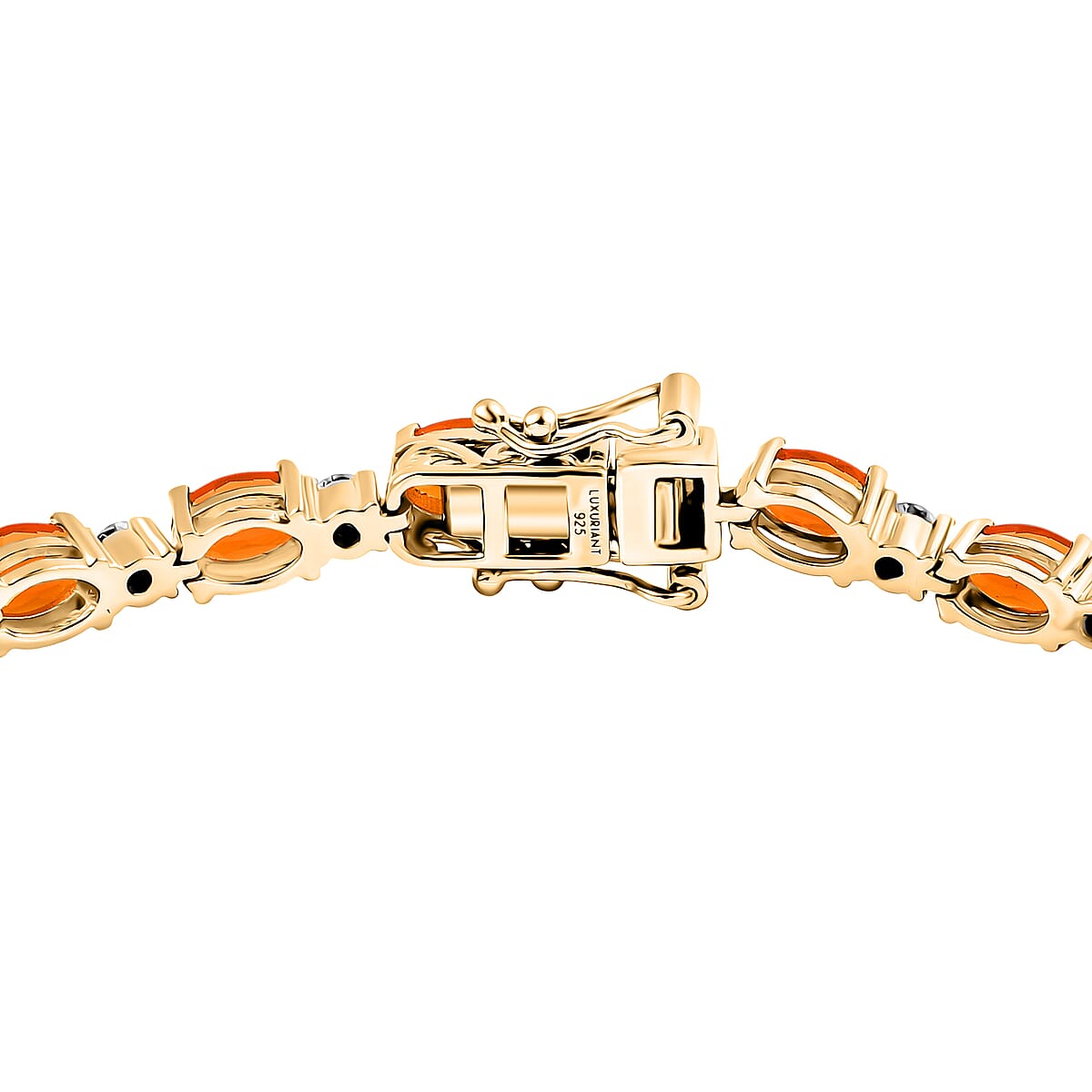 AAA Fire Opal and Luxuriant Lab Grown Diamond I2 7.40 ctw Bracelet in 18K Vermeil Yellow Gold Over Sterling Silver (7.50 In) image number 3