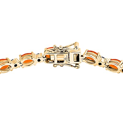 AAA Fire Opal and Luxuriant Lab Grown Diamond I2 7.40 ctw Bracelet in 18K Vermeil Yellow Gold Over Sterling Silver (7.50 In)