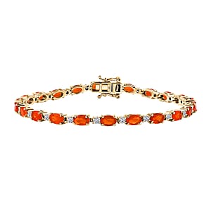 AAA Jalisco Fire Opal and Luxuriant Lab Grown Diamond I2 8.15 ctw Bracelet in 18K Vermeil Yellow Gold Over Sterling Silver (8.00 In)