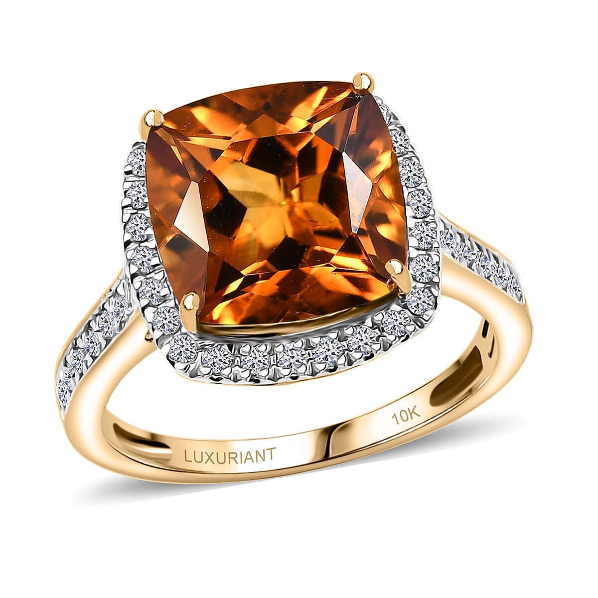 AAA Santa Ana Madeira Citrine and G-H SI Luxuriant Lab Grown Diamond 5.27 ctw Ring in 10K Yellow Gold (Size 7.5) image number 0