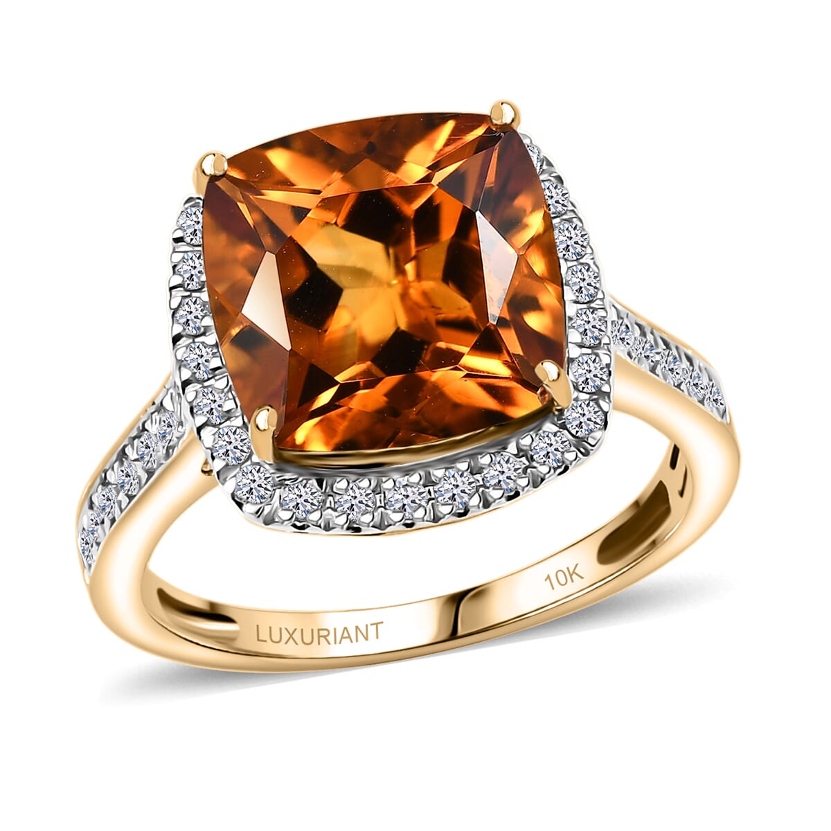10K Yellow Gold AAA Santa Ana Madeira Citrine, Luxuriant Lab Grown Diamond (G-H, SI) (0.52 cts) Ring (Size 8.0) 5.27 ctw image number 0