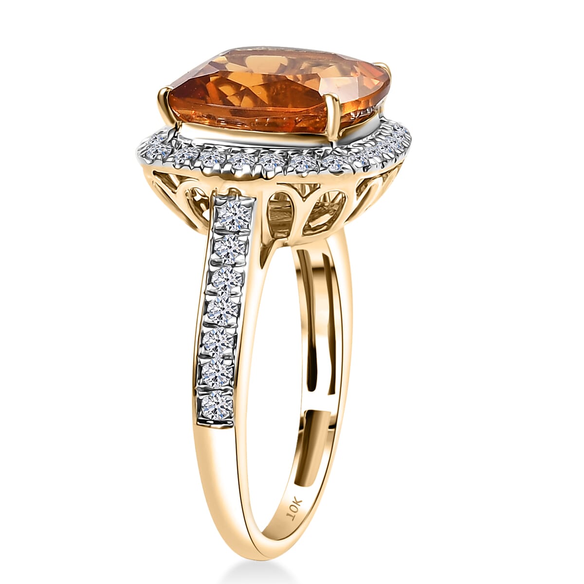 10K Yellow Gold AAA Santa Ana Madeira Citrine, Luxuriant Lab Grown Diamond (G-H, SI) (0.52 cts) Ring (Size 8.0) 5.27 ctw image number 3