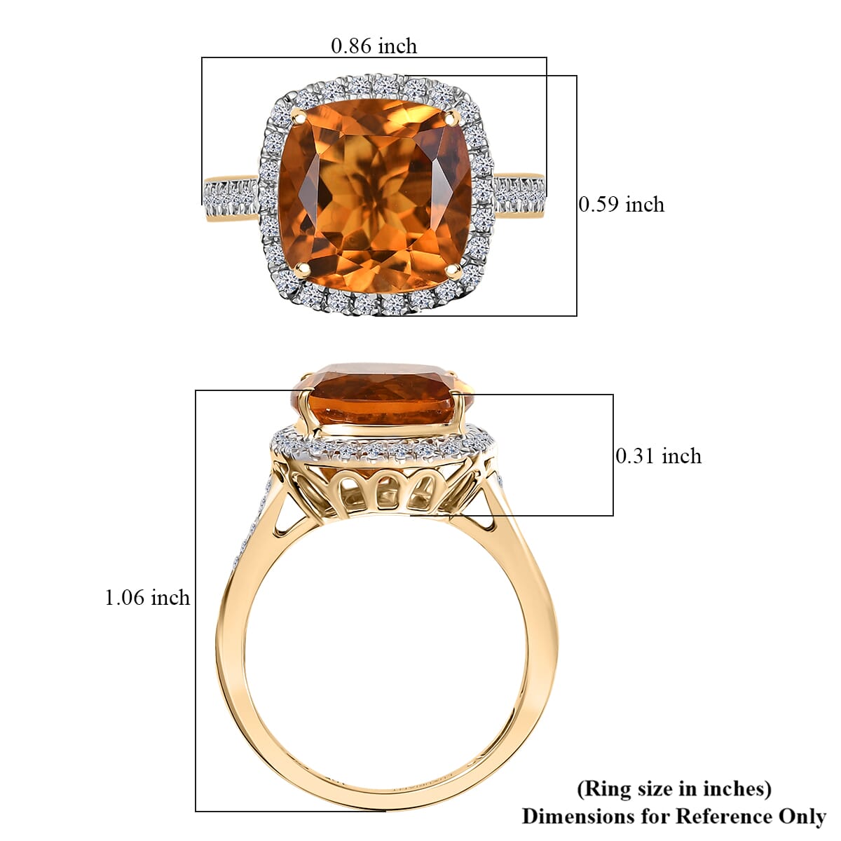 10K Yellow Gold AAA Santa Ana Madeira Citrine, Luxuriant Lab Grown Diamond (G-H, SI) (0.52 cts) Ring (Size 8.0) 5.27 ctw image number 5