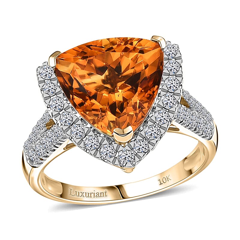 AAA  Mandarin Citrine and G-H SI Luxuriant Lab Grown Diamond 5.44 ctw Ring in 10K Yellow Gold (Size 10.0)