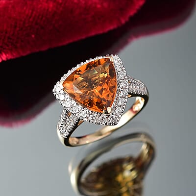 AAA  Mandarin Citrine and G-H SI Luxuriant Lab Grown Diamond 5.44 ctw Ring in 10K Yellow Gold (Size 10.0)