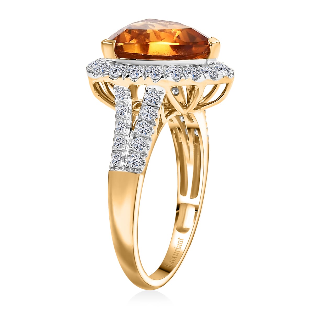 10K Yellow Gold AAA Santa Ana Mandarin Citrine, Luxuriant Lab Grown Diamond (G-H, SI) (0.83 cts) Ring (Size 10.0) 5.44 ctw image number 3
