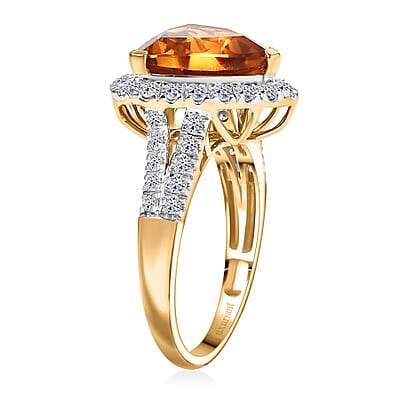 AAA  Mandarin Citrine and G-H SI Luxuriant Lab Grown Diamond 5.44 ctw Ring in 10K Yellow Gold (Size 10.0)