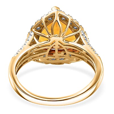 AAA  Mandarin Citrine and G-H SI Luxuriant Lab Grown Diamond 5.44 ctw Ring in 10K Yellow Gold (Size 10.0)