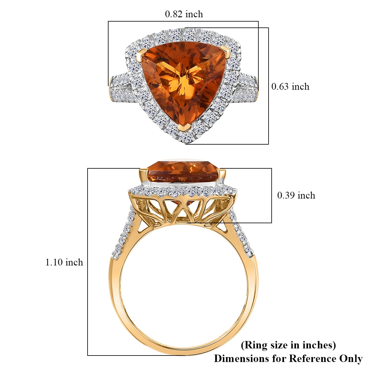 10K Yellow Gold AAA Santa Ana Mandarin Citrine, Luxuriant Lab Grown Diamond (G-H, SI) (0.83 cts) Ring (Size 10.0) 5.44 ctw image number 5