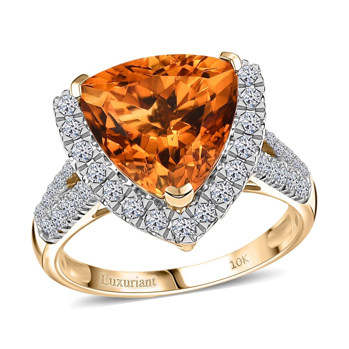 10K Yellow Gold AAA Santa Ana Mandarin Citrine, Luxuriant Lab Grown Diamond (G-H, SI) (0.83 cts) Ring (Size 6.0) 5.44 ctw image number 0