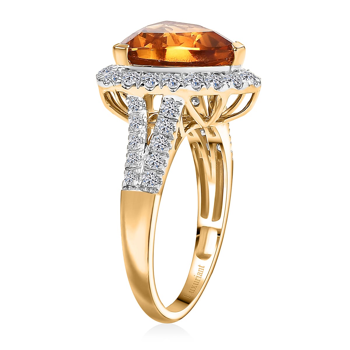 AAA Santa Ana Mandarin Citrine and G-H SI Luxuriant Lab Grown Diamond 5.44 ctw Ring in 10K Yellow Gold (Size 7.0) image number 3