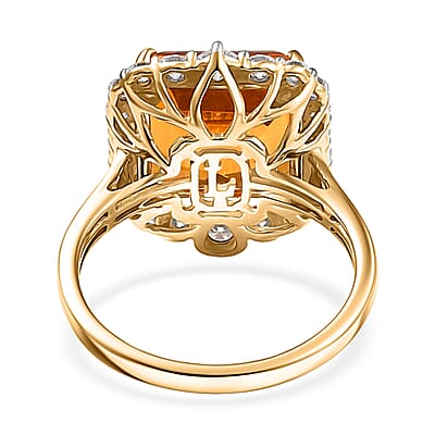 AAA Asscher Cut Santa Ana Madeira Citrine and G-H SI Luxuriant Lab Grown Diamond 8.45 ctw Ring in 10K Yellow Gold (Size 10.0)
