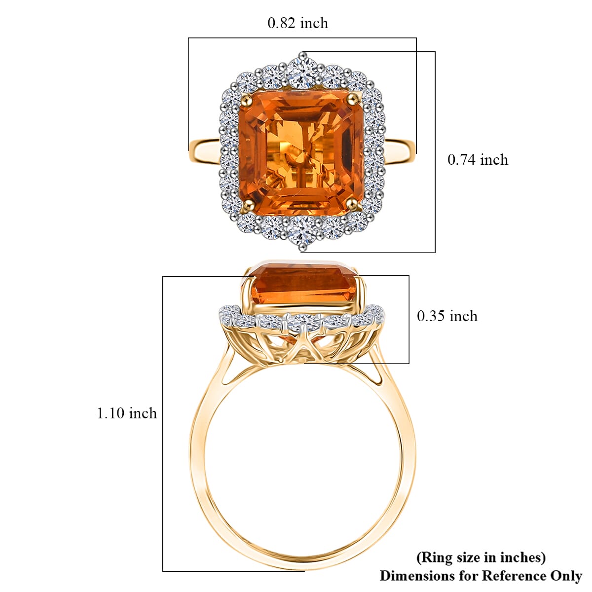AAA Asscher Cut Santa Ana Madeira Citrine and G-H SI Luxuriant Lab Grown Diamond 8.45 ctw Ring in 10K Yellow Gold (Size 10.0) image number 5