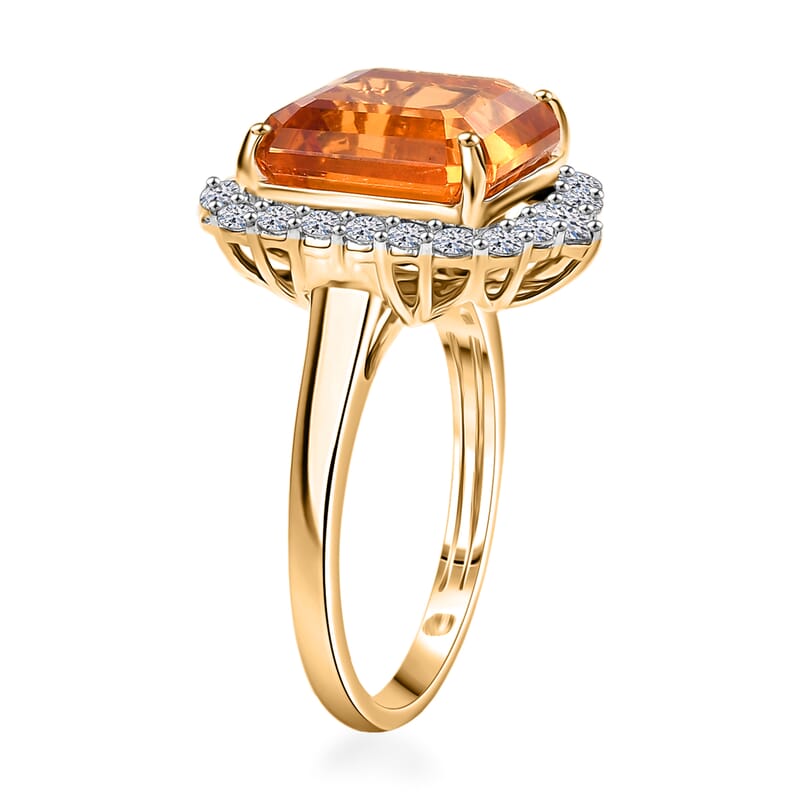 AAA Asscher Cut Santa Ana Madeira Citrine and G-H SI Luxuriant Lab Grown Diamond 8.45 ctw Ring in 10K Yellow Gold (Size 6.0)
