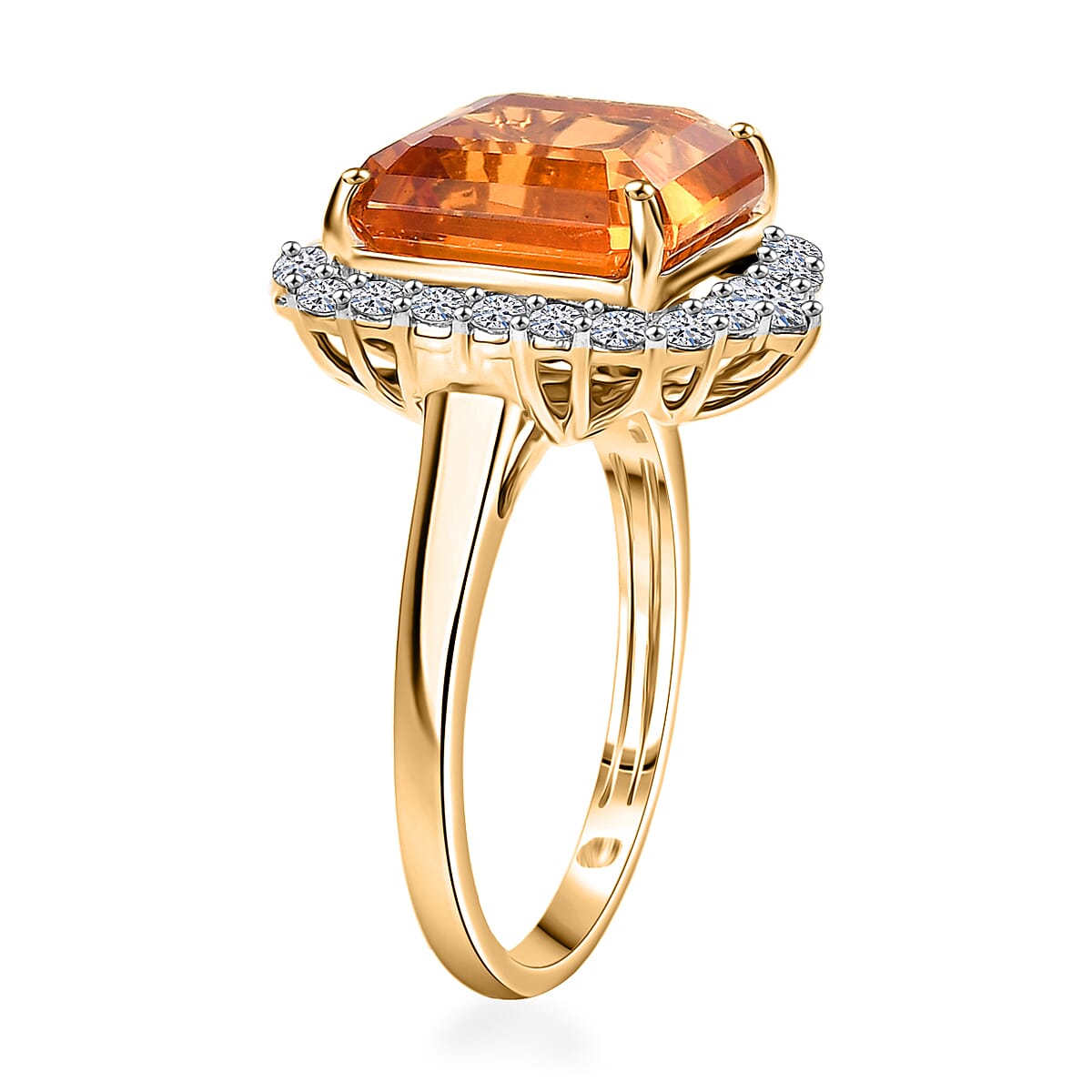 AAA Asscher Cut Santa Ana Madeira Citrine and G-H SI Luxuriant Lab Grown Diamond 8.45 ctw Ring in 10K Yellow Gold (Size 8.0) image number 3