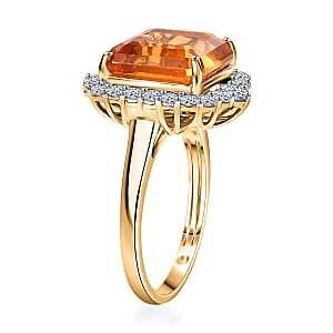 AAA Asscher Cut Santa Ana Madeira Citrine and G-H SI Luxuriant Lab Grown Diamond 8.45 ctw Ring in 10K Yellow Gold (Size 8.0)