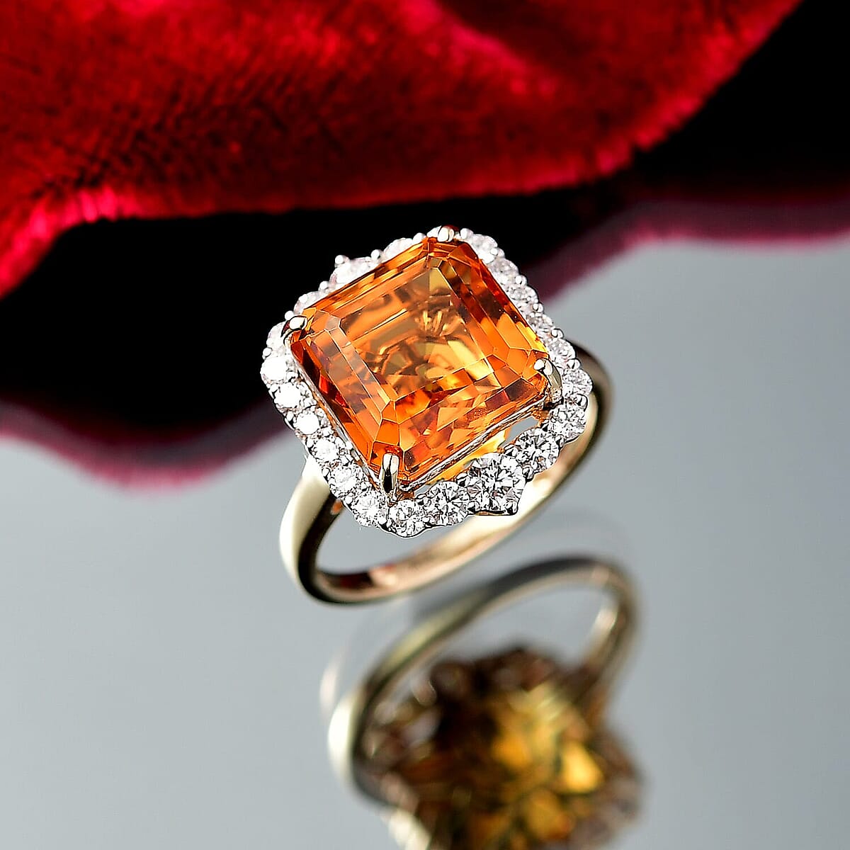 AAA Asscher Cut Santa Ana Madeira Citrine and G-H SI Luxuriant Lab Grown Diamond 8.45 ctw Ring in 10K Yellow Gold (Size 9.0) image number 1