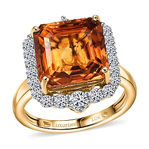 One Time Only 10K Yellow Gold AAA Asscher Cut Santa Ana Madeira Citrine, Luxuriant Lab Grown Diamond (G-H, SI) (0.80 cts) Ring (Size 9.5) 8.45 ctw