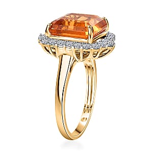 One Time Only 10K Yellow Gold AAA Asscher Cut Santa Ana Madeira Citrine, Luxuriant Lab Grown Diamond (G-H, SI) (0.80 cts) Ring (Size 9.5) 8.45 ctw