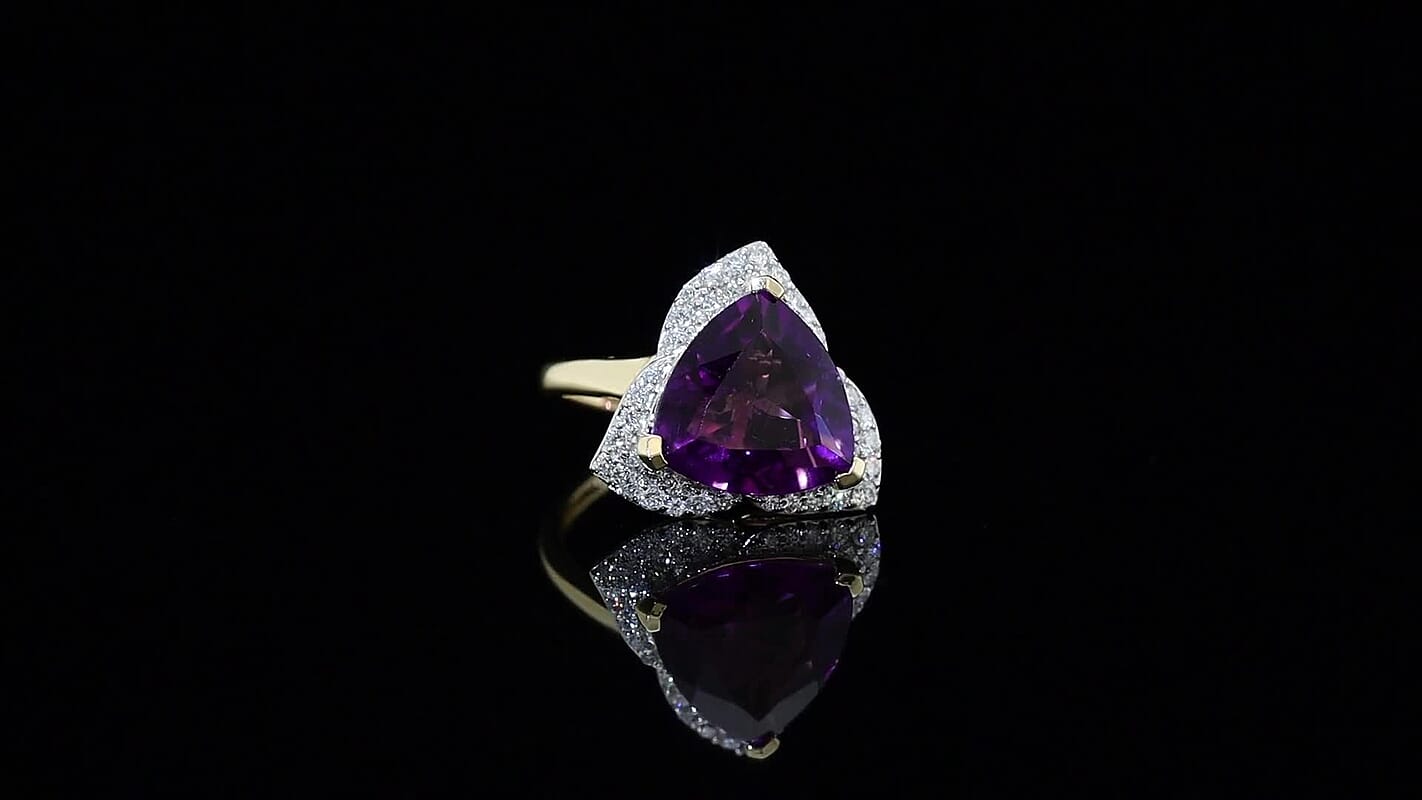 Royal Zambian Twilight 10K Yellow Gold AAA Amethyst, Luxuriant Lab Grown Diamond (G-H, SI) (0.46 cts) Ring 6.02 ctw