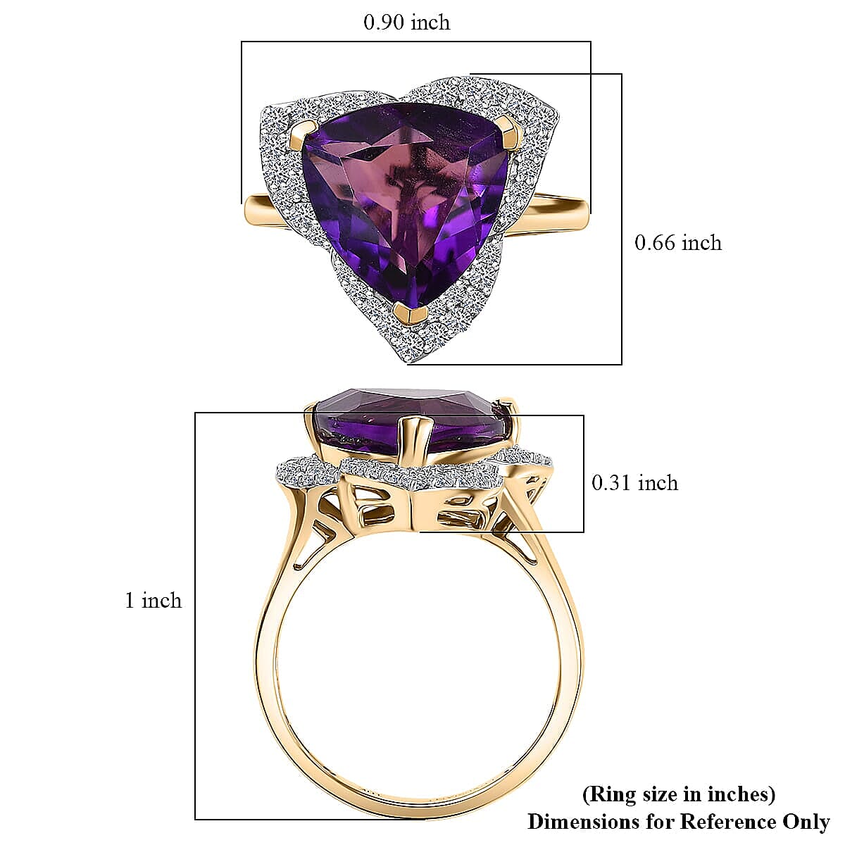 Royal Zambian Twilight 10K Yellow Gold AAA Amethyst, Luxuriant Lab Grown Diamond (G-H, SI) (0.46 cts) Ring (Size 10.0) 6.02 ctw image number 4